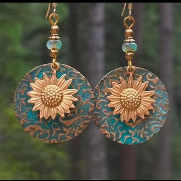 Boho sunflower earrings creative fashion vintage engagement wedding drop earrings